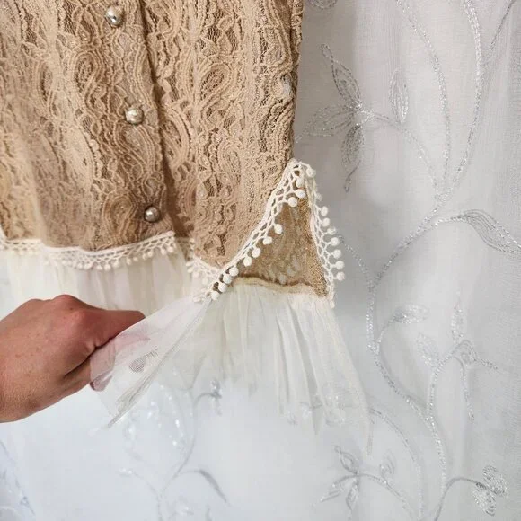 A'Reve Lace  Button-up Cardigan/Blouse with Ruffled Accent - Picture 6 of 11